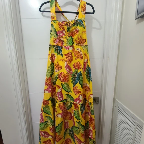 FARM RIO Yellow Beaks & Bananas Maxi Dress Size Small - Picture 3 of 7